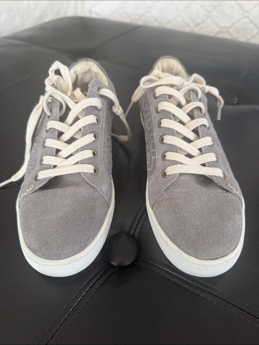 Soludos Gray Suede Low-Top Sneakers with Cream Laces